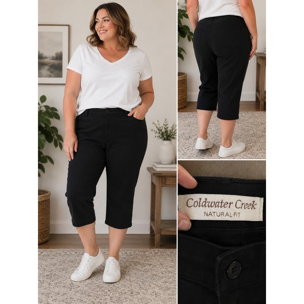Coldwater Creek Natural Fit Black Capri Pants Women's 18 Stretch Classic Casual